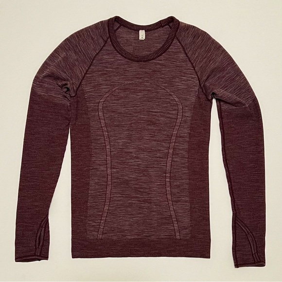 Lululemon Swiftly Wool Pullover Long Sleeve Shirt Dark Adobe/White Size 8 - Picture 3 of 14